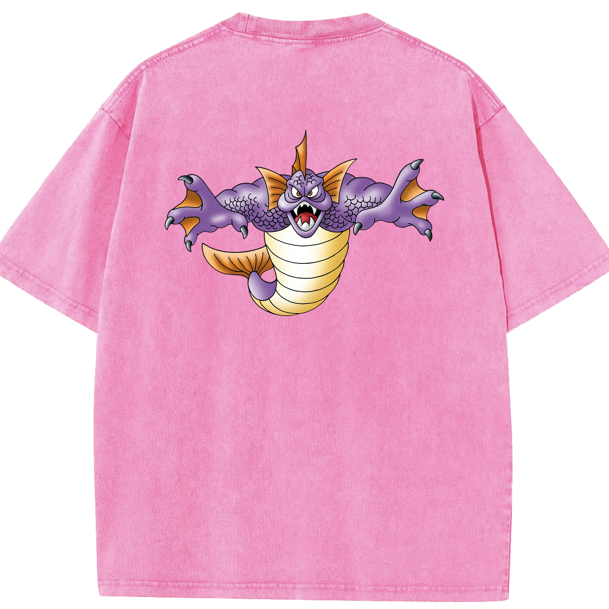 （画像用） ドラゴンクエスト Doragon Kuesuto Dragon Quest 綿100% ヴィンテージ風 半袖Tシャツ（背面プリント）